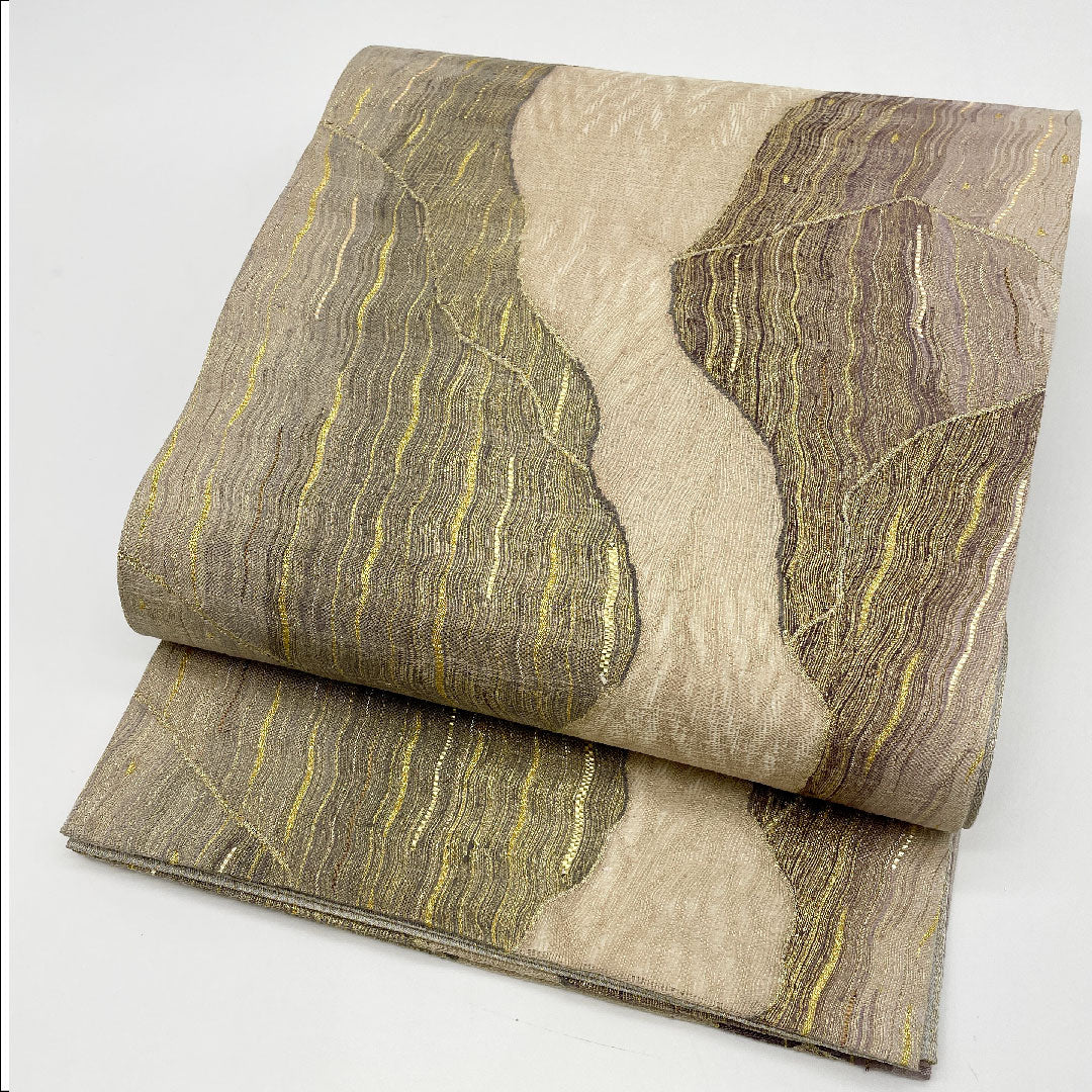 袋帯 帯丈466cm 正絹 Sランク 全通 セミフォーマル グレー系 1123000592422