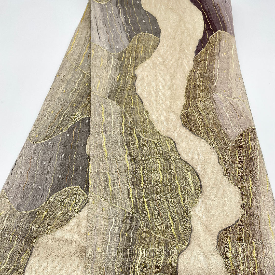 袋帯 帯丈466cm 正絹 Sランク 全通 セミフォーマル グレー系 1123000592422