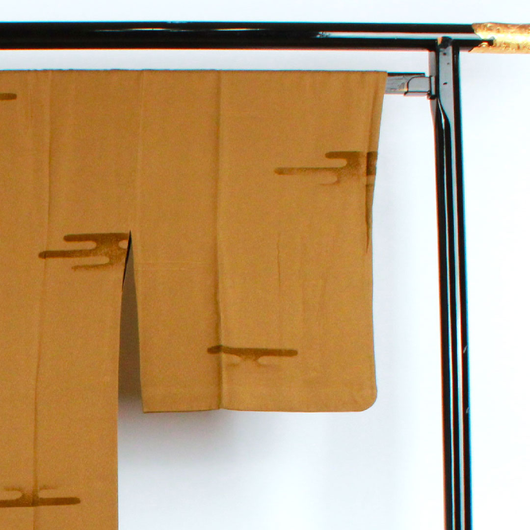 Michiyuki coat, length 87cm, sleeve length 66.5cm, sooted bamboo color, reversible, pure silk, S rank, lined, brown, 1117000512914