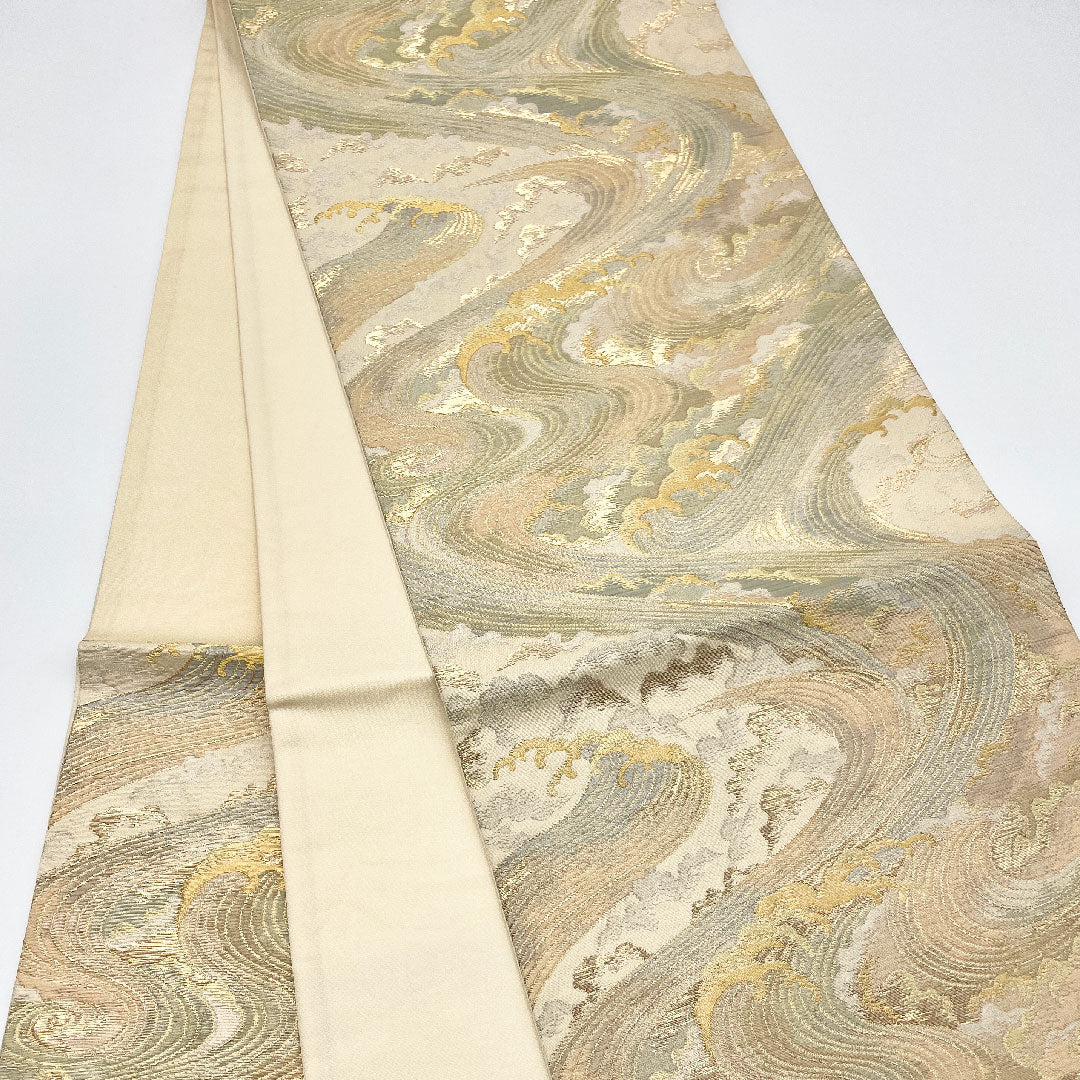 袋帯 帯丈430cm 正絹 Sランク 六通 セミフォーマル 白系 1123000402311