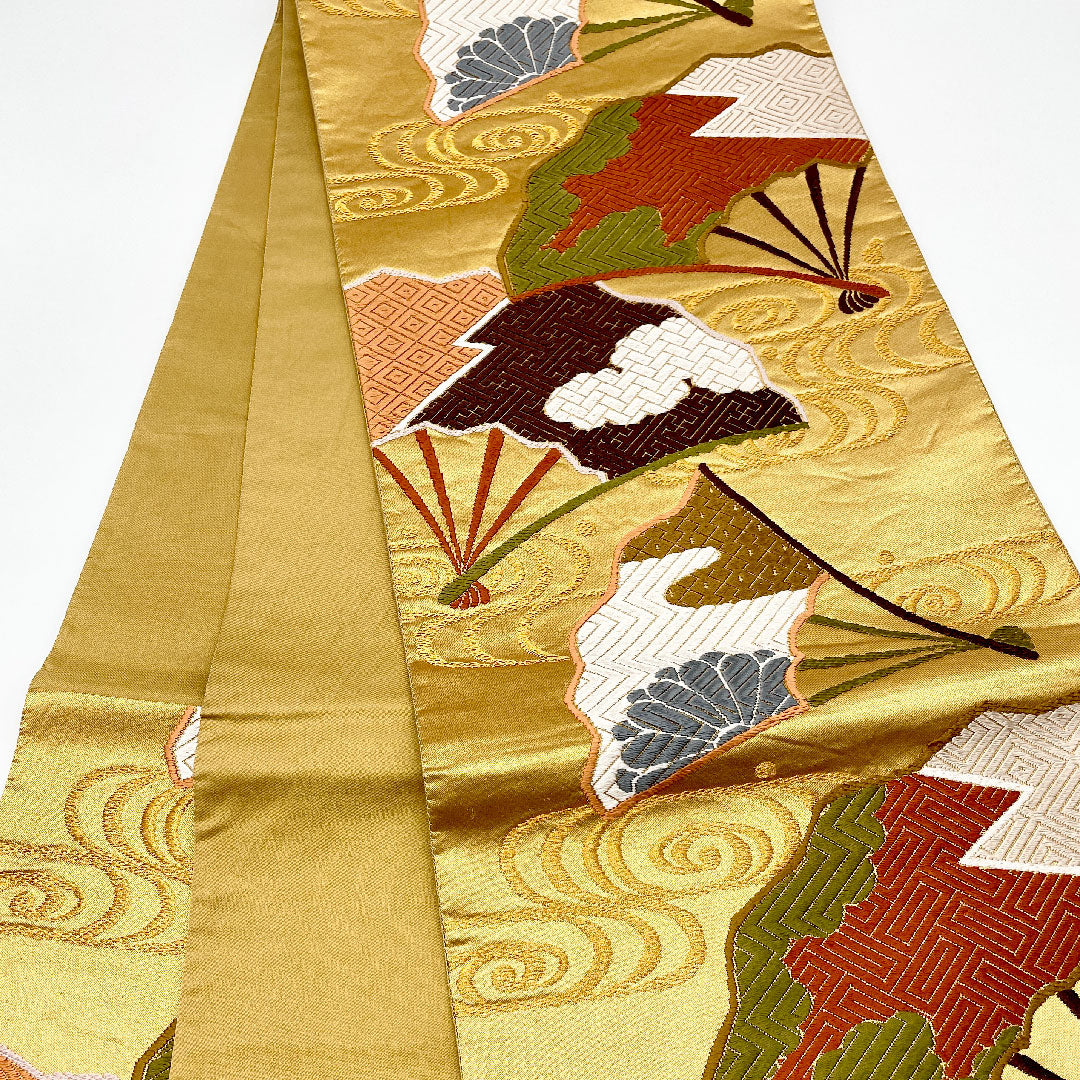 袋帯 帯丈426cm 正絹 Sランク 六通 フォーマル 金系 1123000422321