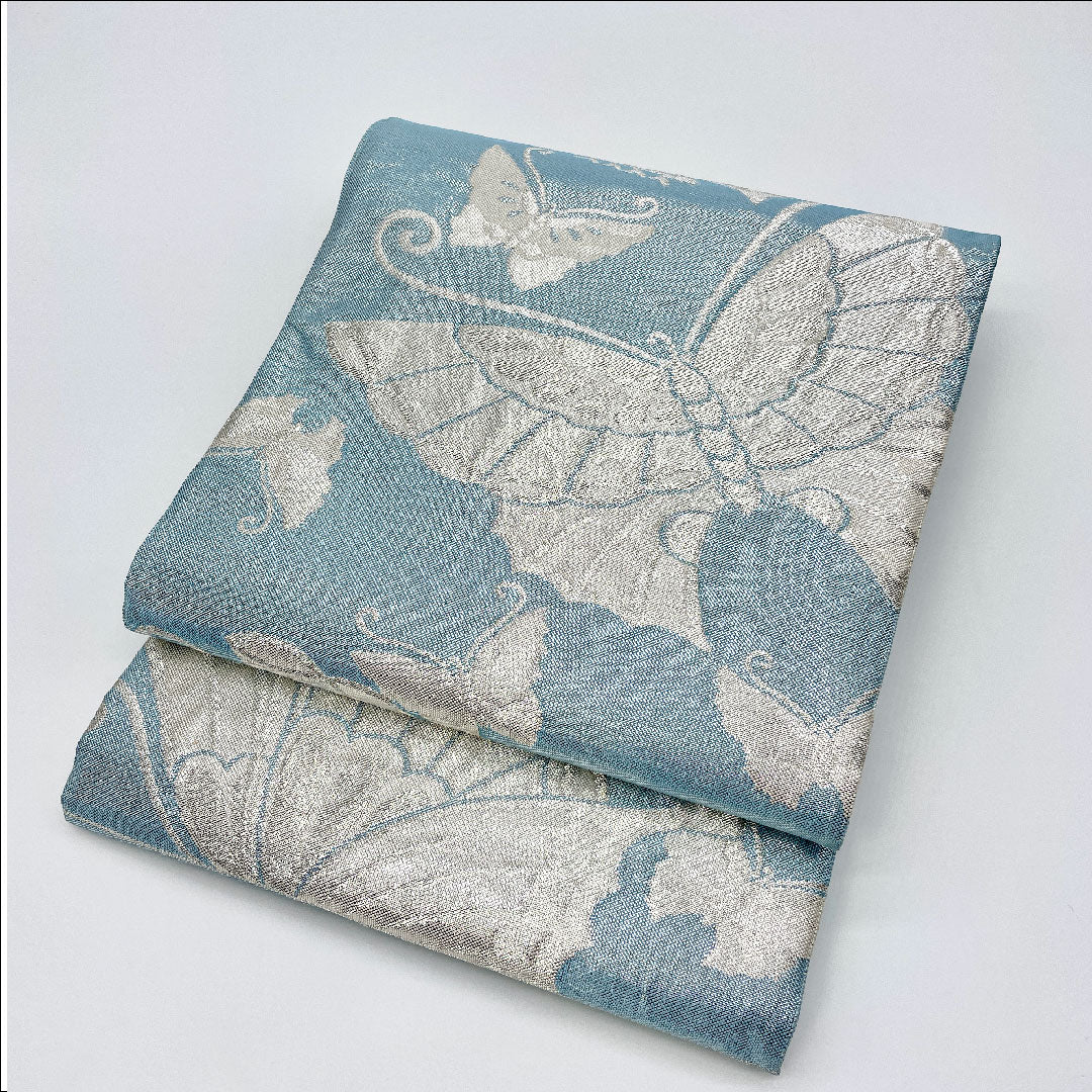 (未仕立)袋帯 帯丈412cm 正絹 Aランク 六通 セミフォーマル 青系 1123000493317