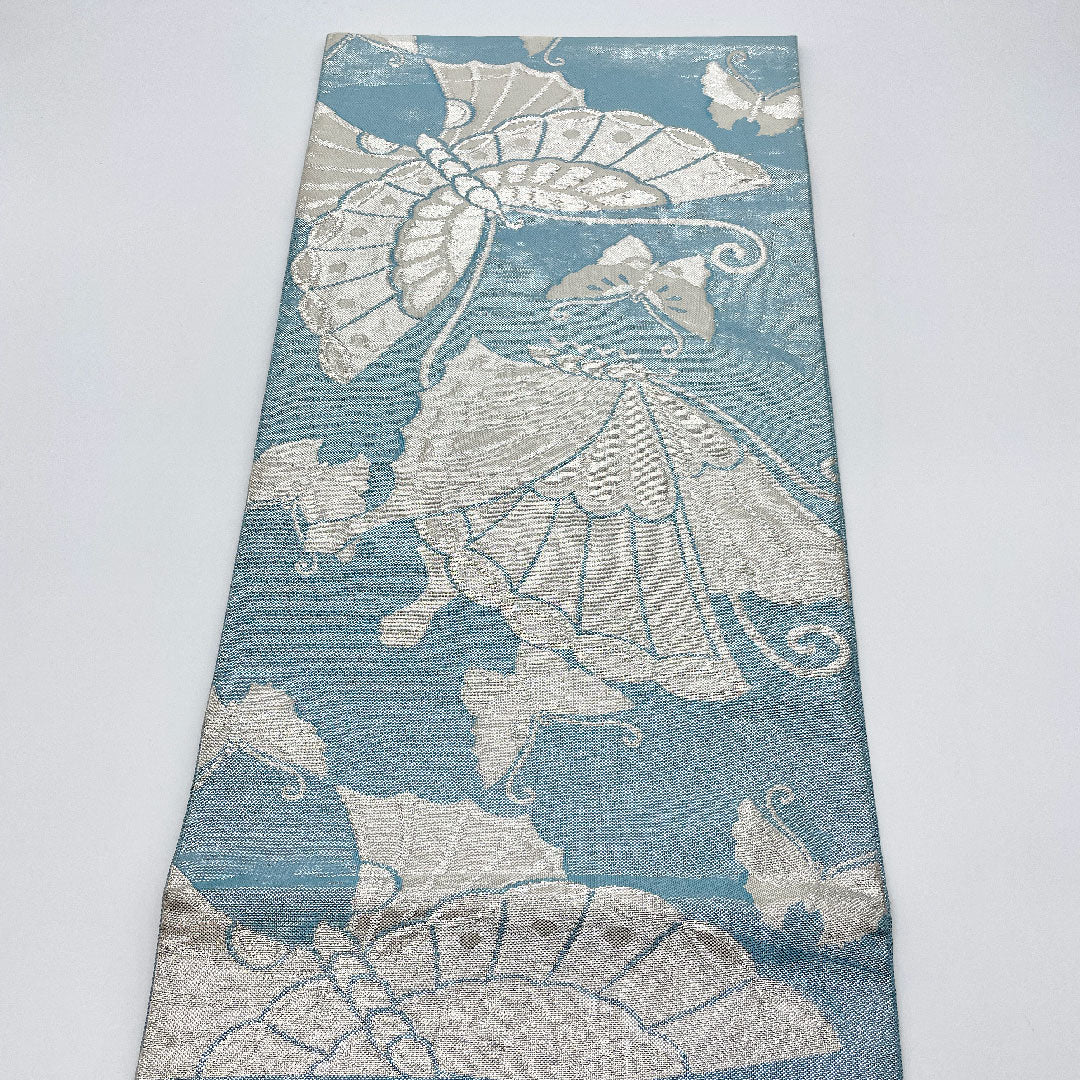 (未仕立)袋帯 帯丈412cm 正絹 Aランク 六通 セミフォーマル 青系 1123000493317