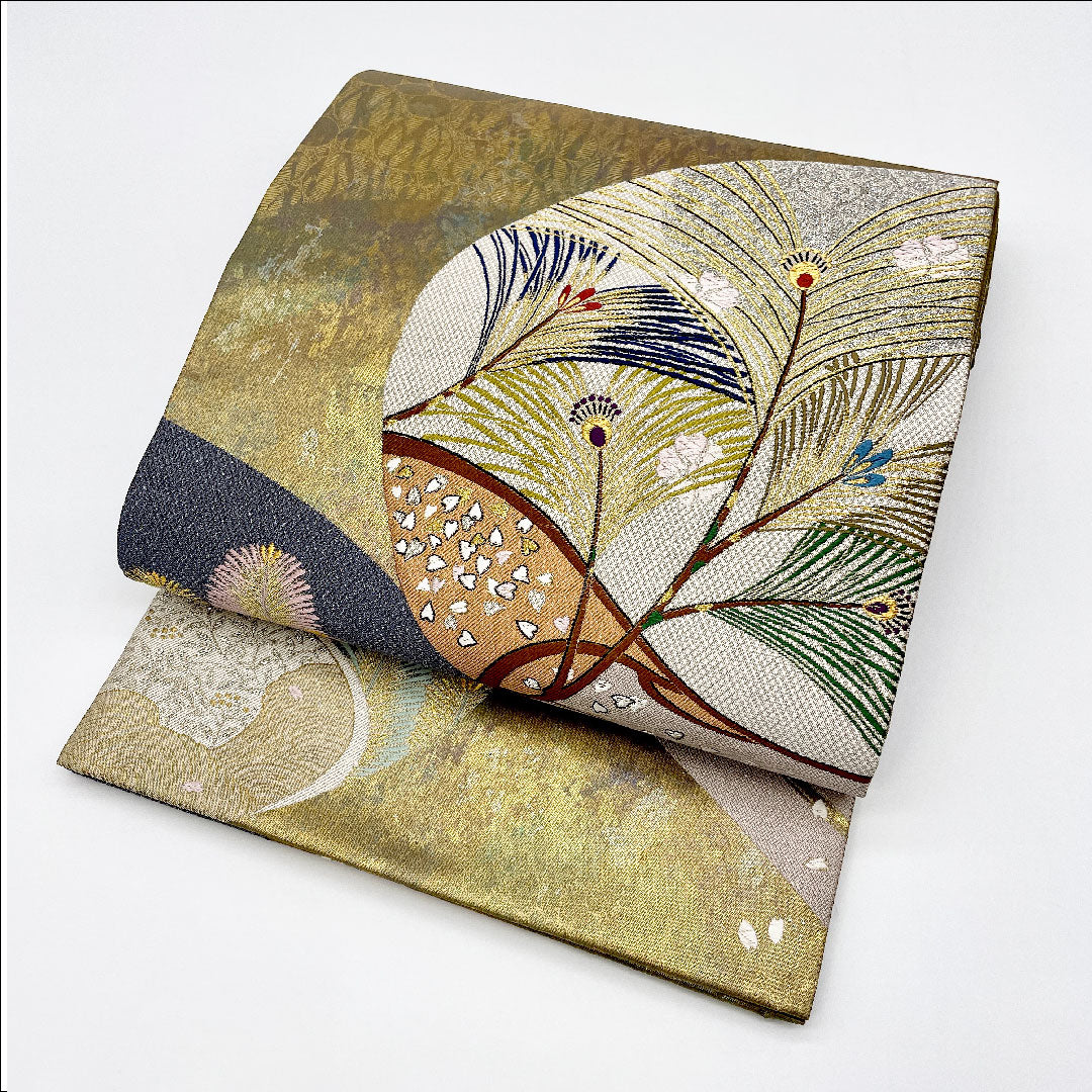 袋帯 帯丈436cm 正絹 Sランク 六通 セミフォーマル 金系 1123000502321