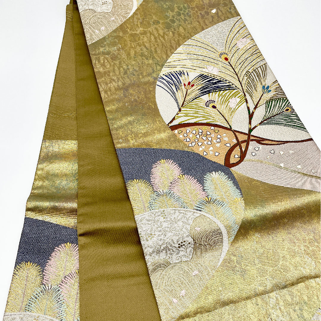 袋帯 帯丈436cm 正絹 Sランク 六通 セミフォーマル 金系 1123000502321
