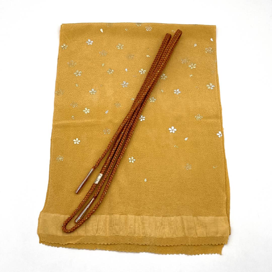 (新古品) 帯締め・帯揚げセット 正絹 Sランク 人参色(にんじんいろ) 忘れ草色(わすれぐさいろ) 長さ約160cm 幅約1cm カジュアル 黄系 1141000072323