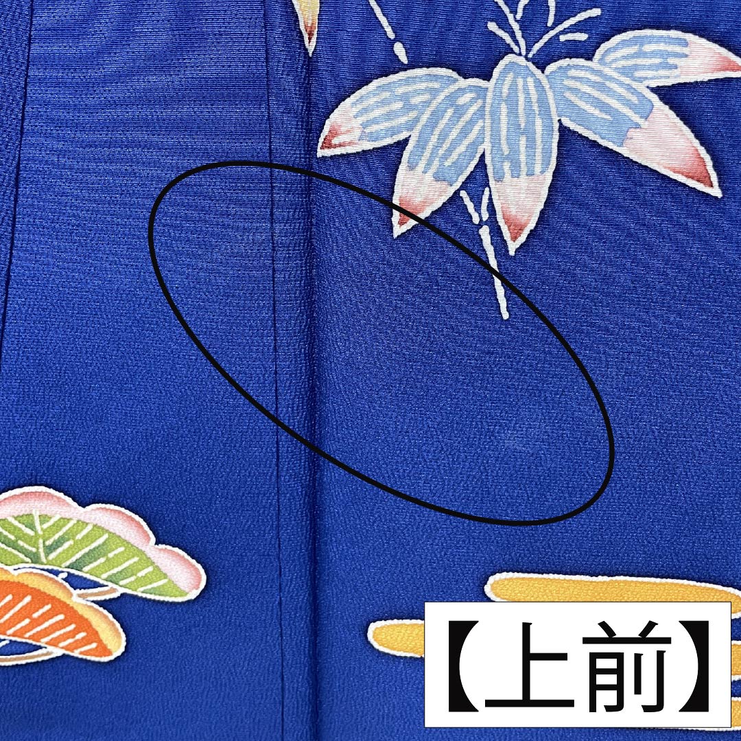 訪問着 正絹 Bランク 袷 身丈158cm 裄丈63.5cm 紺瑠璃色(こんるりいろ) 京紅型 吉祥文様 松竹梅 菖蒲 鳥 青系 1112007284317