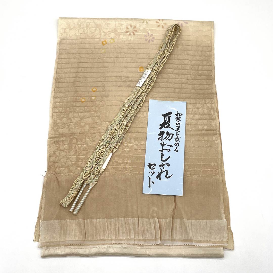 (Like new) Obijime and Obiage Set, Pure Silk, S-Rank, Tonokoiro (Stainless Steel), Length: Approx. 160cm, Width: Approx. 1.5cm, Semi-Formal, Beige, Product Number: 1141000102325