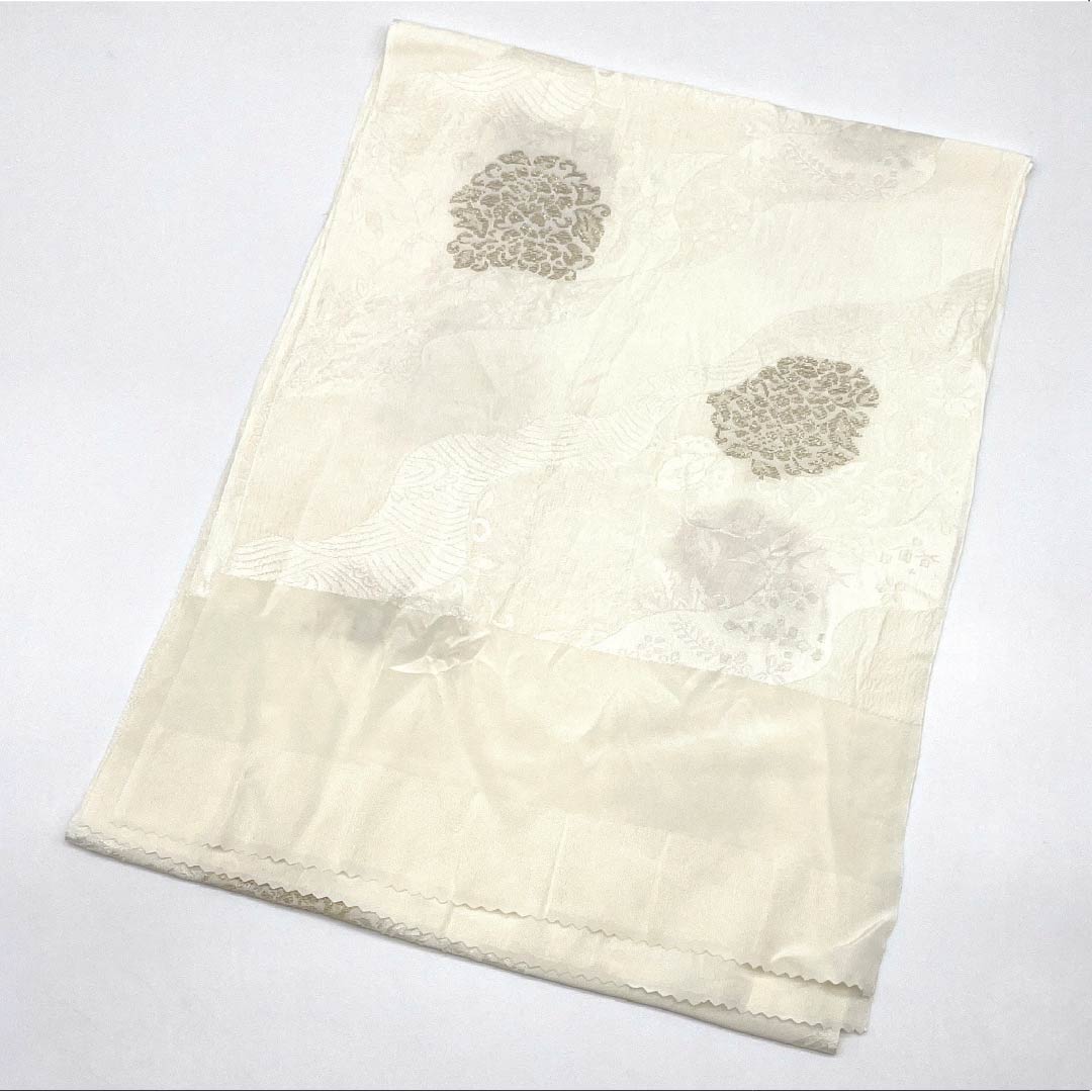 帯揚げ 正絹 Sランク フォーマル 乳白色(にゅうはくしょく) 道長取り 抽象模様 留袖用 長さ約163cm 幅約28.5cm 白系 1136004662911