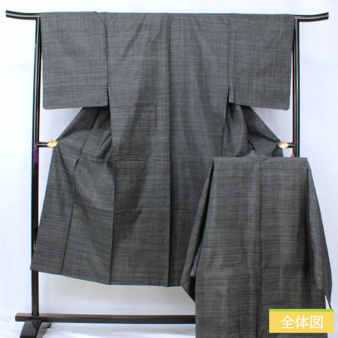 男物 正絹 Bランク 身丈140cm 裄丈65cm 青褐色(あおかちいろ) 横双絣 大島紬 アンサンブル 袷 紺系 1119001364418