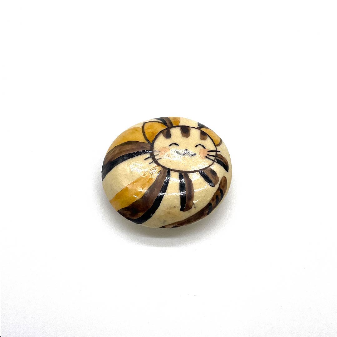 (新旧货) 带扣 陶瓷器 休闲 黒色 清水烧 猫 动物 长约3.5cm 宽约4cm S级 灰色 1137000492922