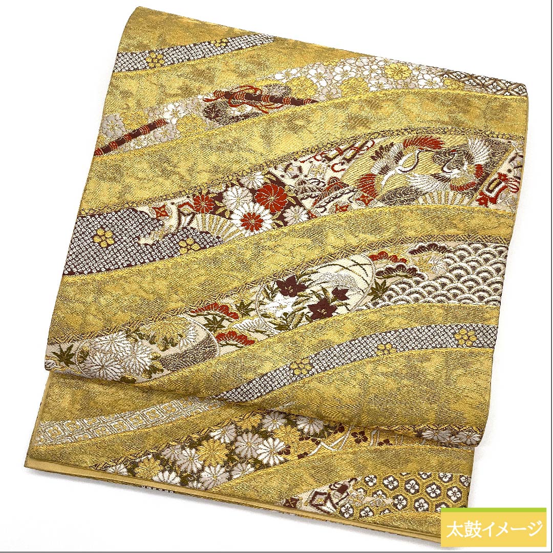 袋帯 金色 吉祥文様 加納幸 帯丈428cm 正絹 Sランク 六通 フォーマル 金系 1123009782321