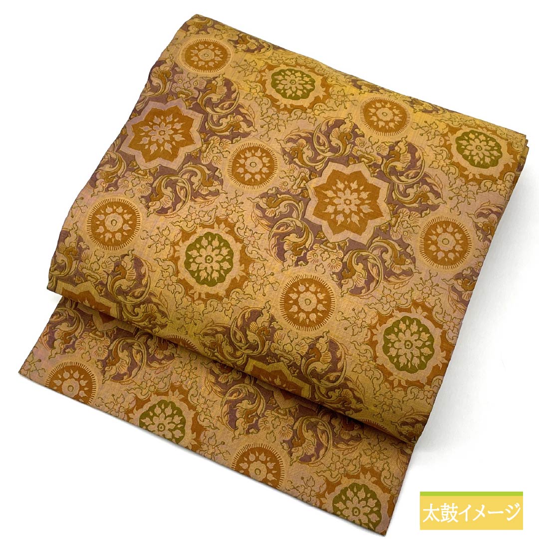 名古屋帯 染め帯 紬地 華紋 帯丈380cm 正絹 Sランク 全通 カジュアル 金系 1124007822421 名古屋仕立て