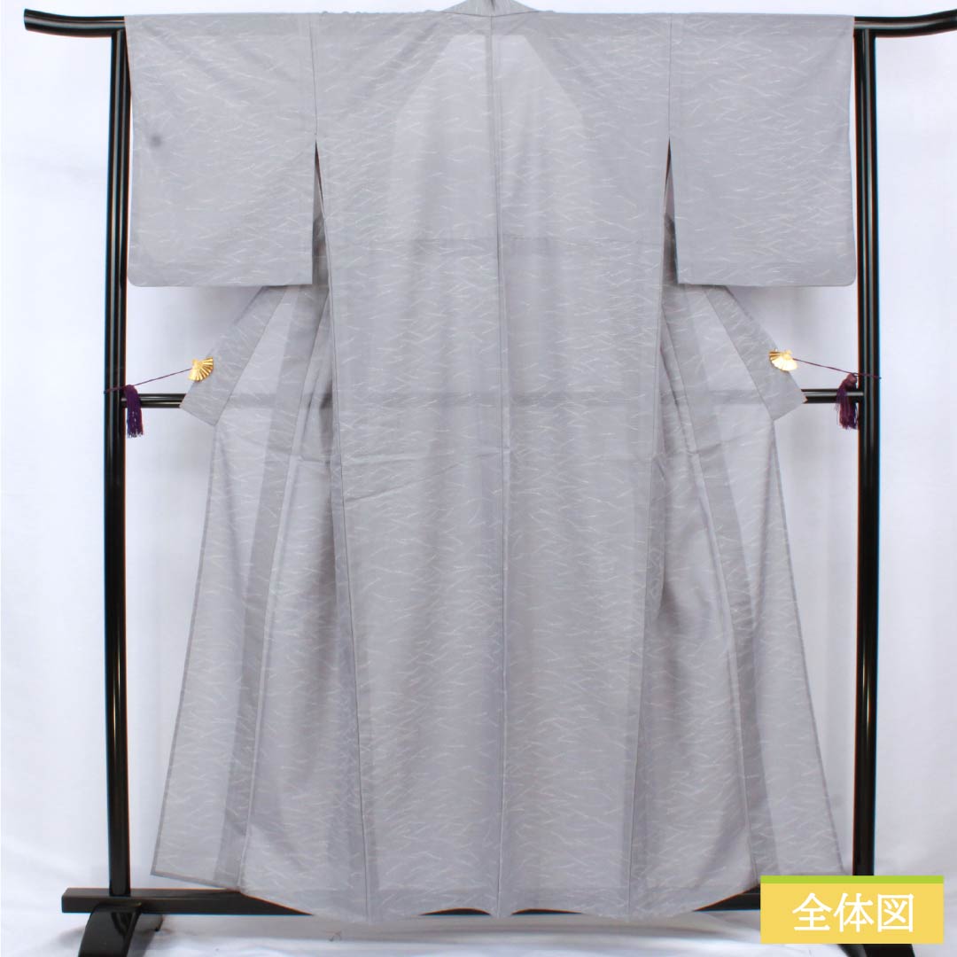 夏物 ポリエステル 小紋 身丈159cm 裄丈65cm 水銀色(すいぎんいろ) 松葉 洗える着物 絽 Sランク グレー系 1132002652322