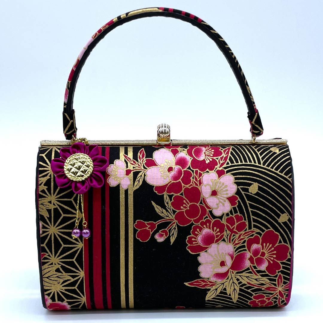 Japanese style bag, casual, black, floral pattern, peony, cherry blossom, black, new rank, 113900035110