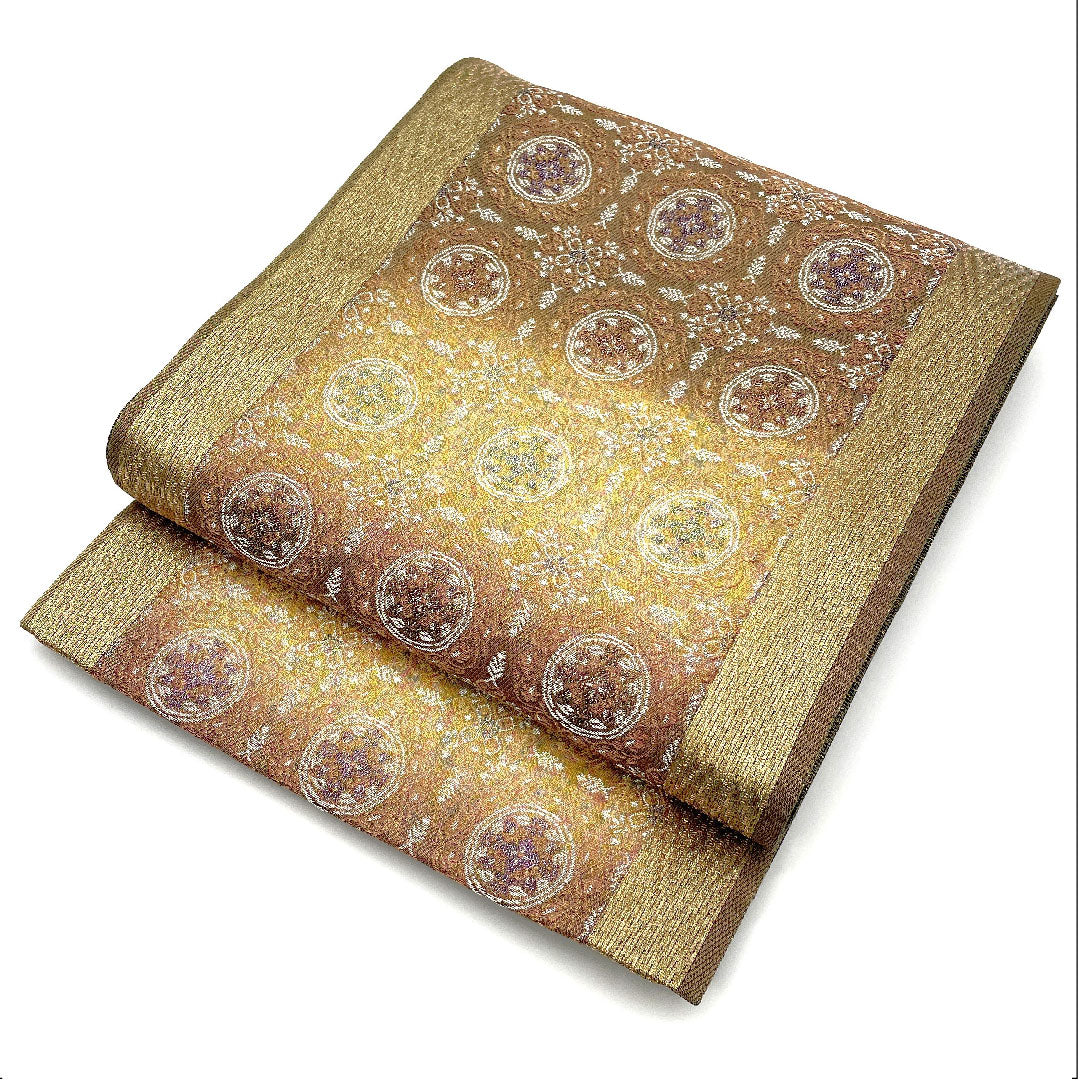 袋帯 正倉院文様 帯丈456cm 正絹 Sランク 全通 セミフォーマル 金系 1123003862421