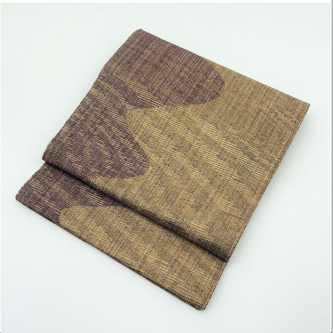 袋帯 柴染色(ふしぞめいろ) 波模様 帯丈428cm 正絹 Sランク 全通 カジュアル 茶系 1123005132314