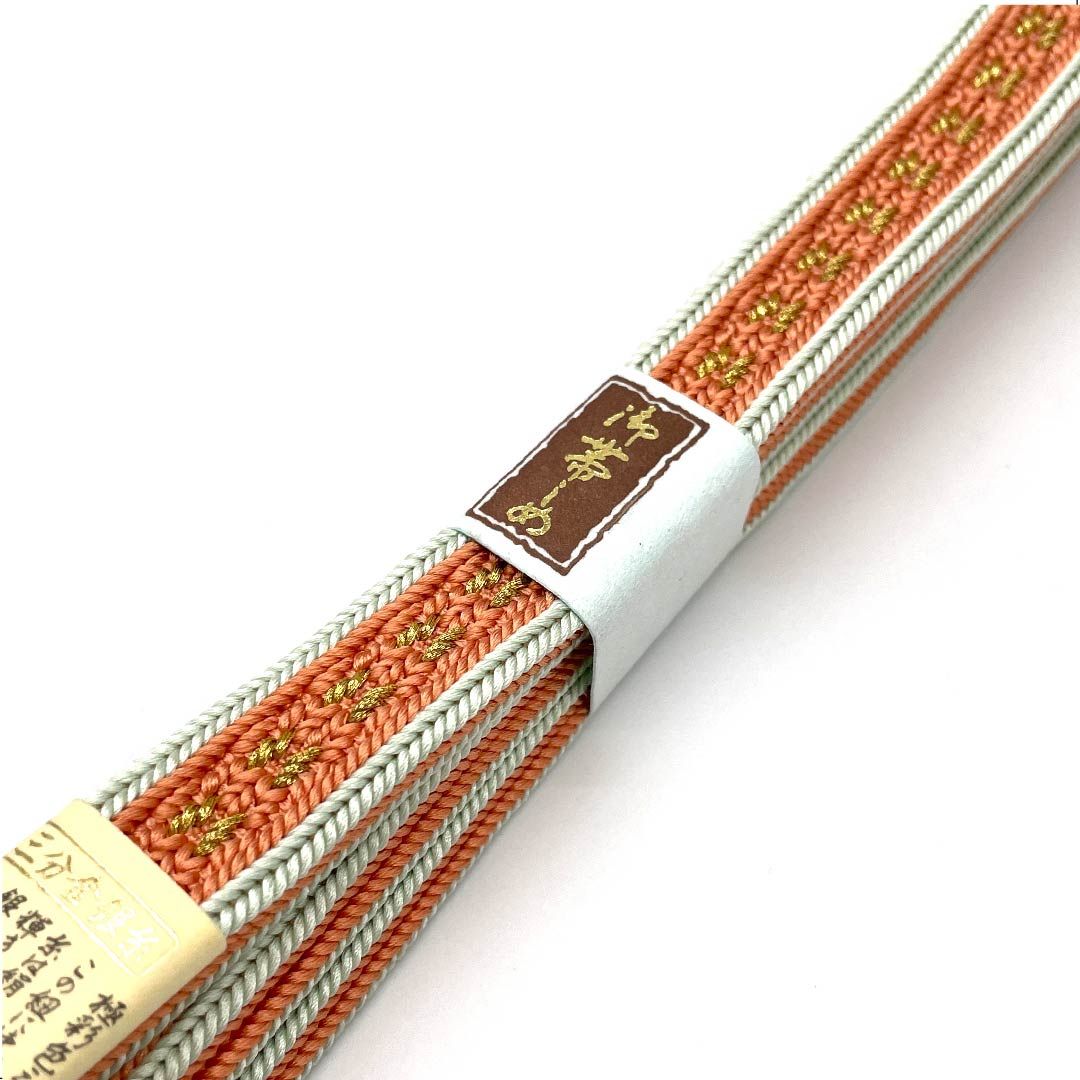 (新古品) 帯締め 正絹 四分紐 金紅色(チンホンいろ) 極彩色三分金銀糸使用 新古品 長さ約159cm 幅約1.7cm セミフォーマル Sランク 橙系 1135002702326