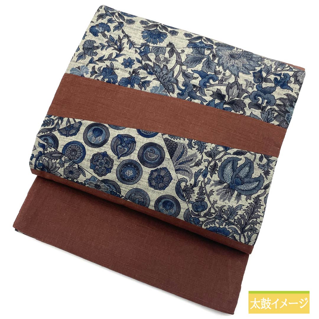 名古屋帯 焦色(こがれいろ) 紬地 京袋帯 切嵌め 帯丈342cm 正絹 Aランク ポイント柄 カジュアル 茶系 1124006633314 開き仕立て