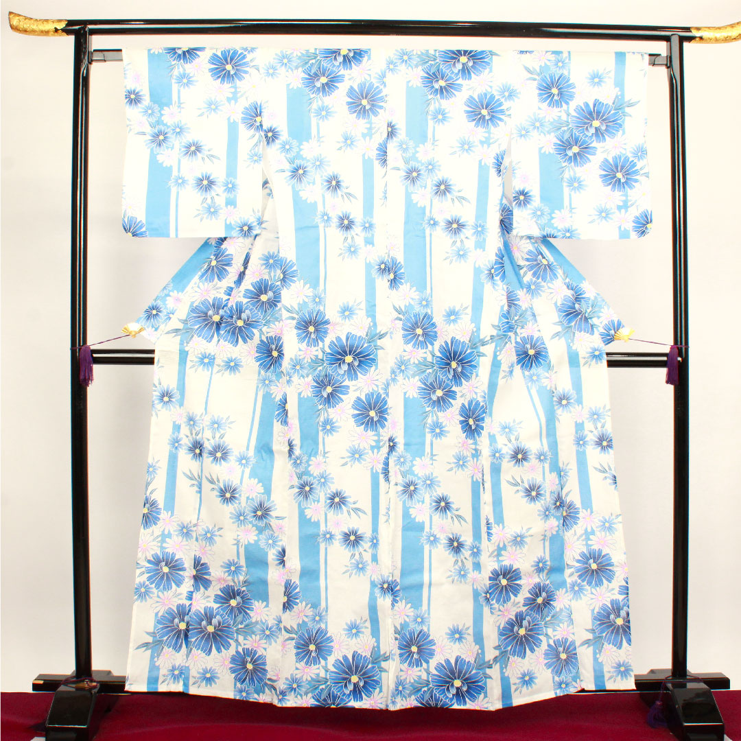 Yukata, floral pattern, cotton, S rank, single layer, length 161cm, sleeve length 65.5cm, white, 1118001482411