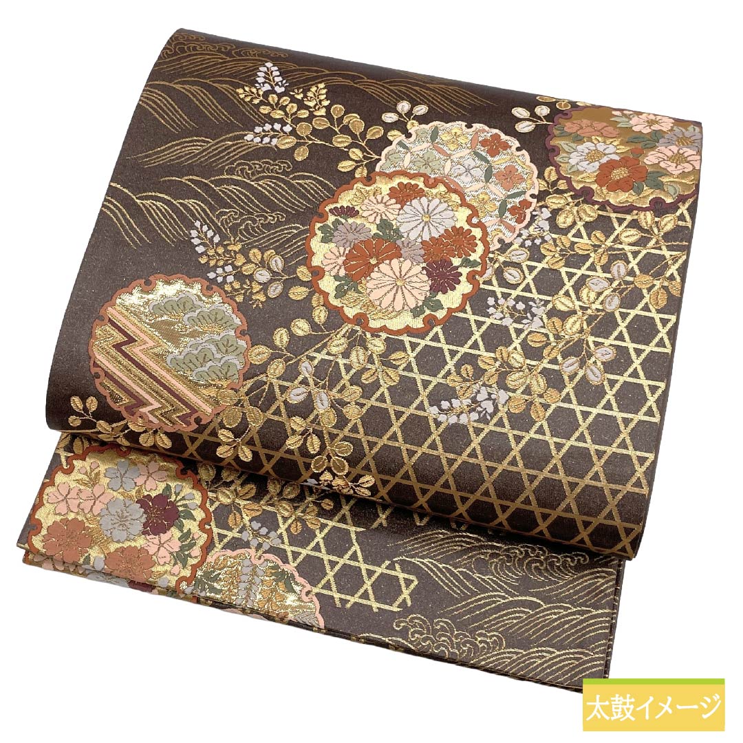 袋帯 正絹 Sランク 都鼠色(みやこねずいろ) 西陣織 本金箔二重箔 雪輪 慶長柄 帯丈436cm 六通 フォーマル グレー系 1123017652322
