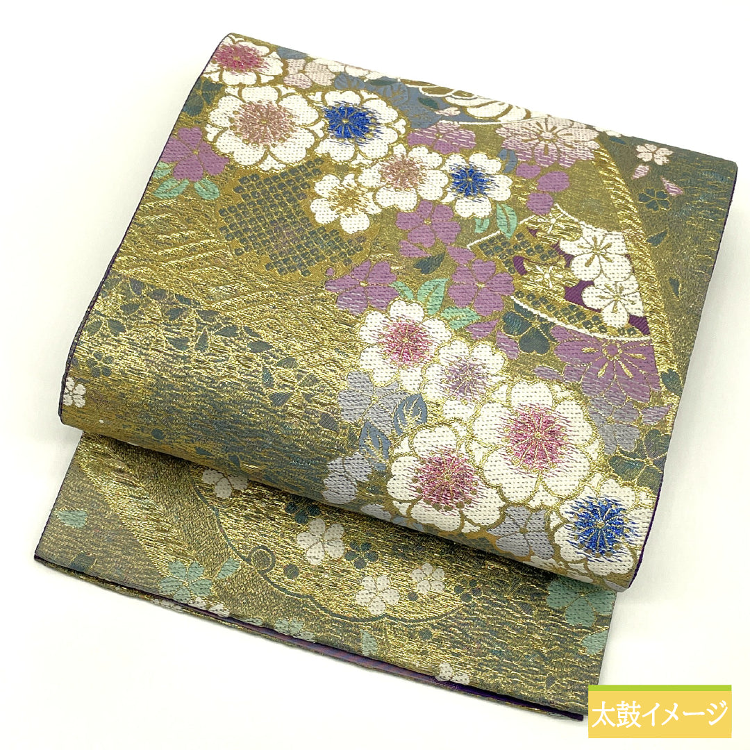 袋帯 正絹 Sランク リバーシブル 西陣織 桜 縞 帯丈464cm 六通 フォーマル グラデーション系 1123017262499