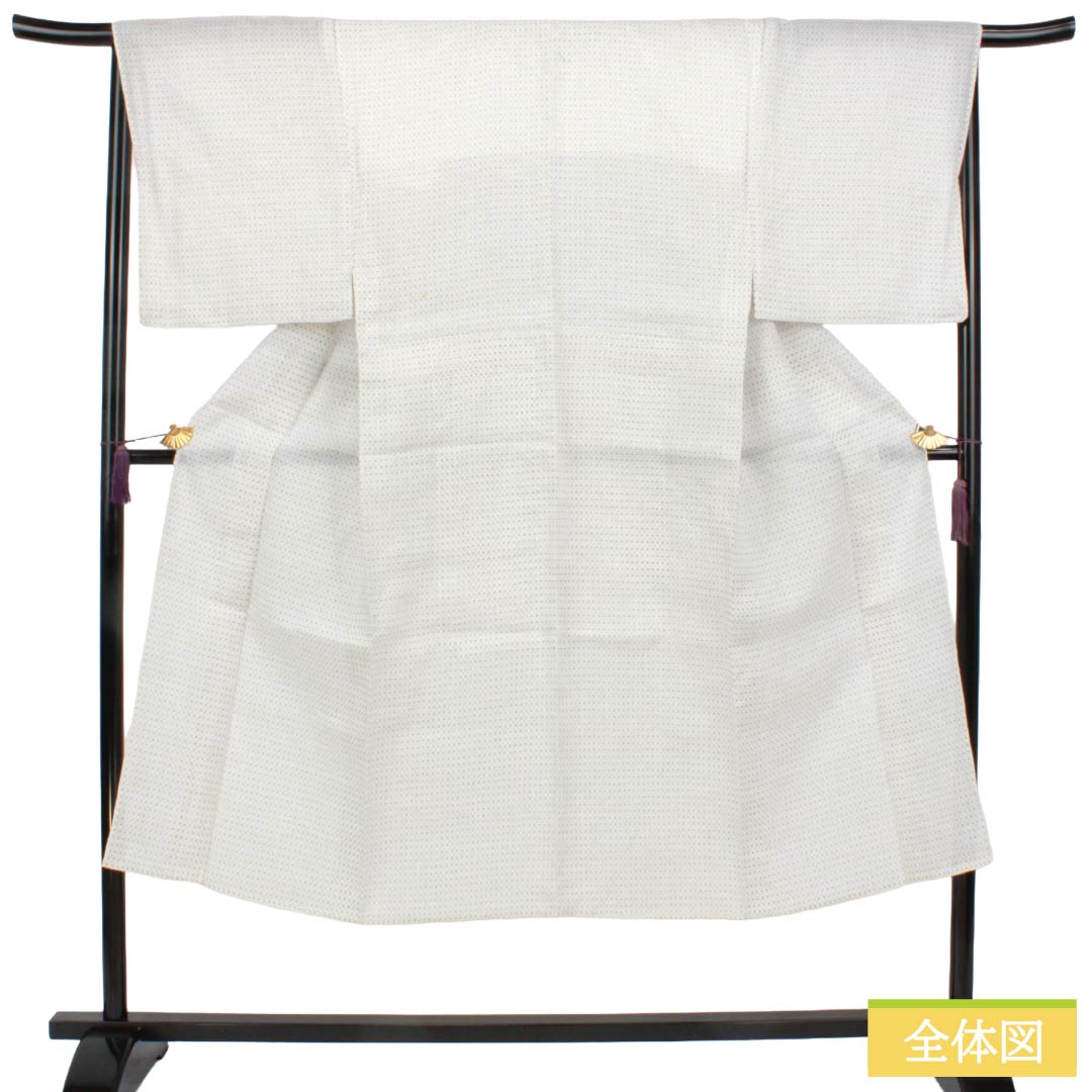 夏物 麻 男物 Bランク 身丈141cm 裄丈68cm 能登上布 絣柄 紗 白系 1132006454411