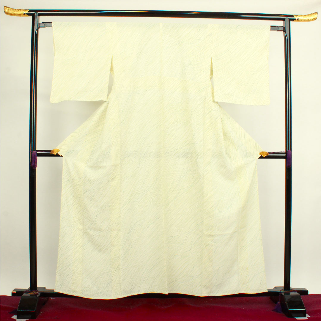 夏物 正絹 小紋 身丈158.5cm 裄丈62.5cm 乳白色(にゅうはくしょく) 抽象模様 絽 Aランク クリーム系 1132000753315