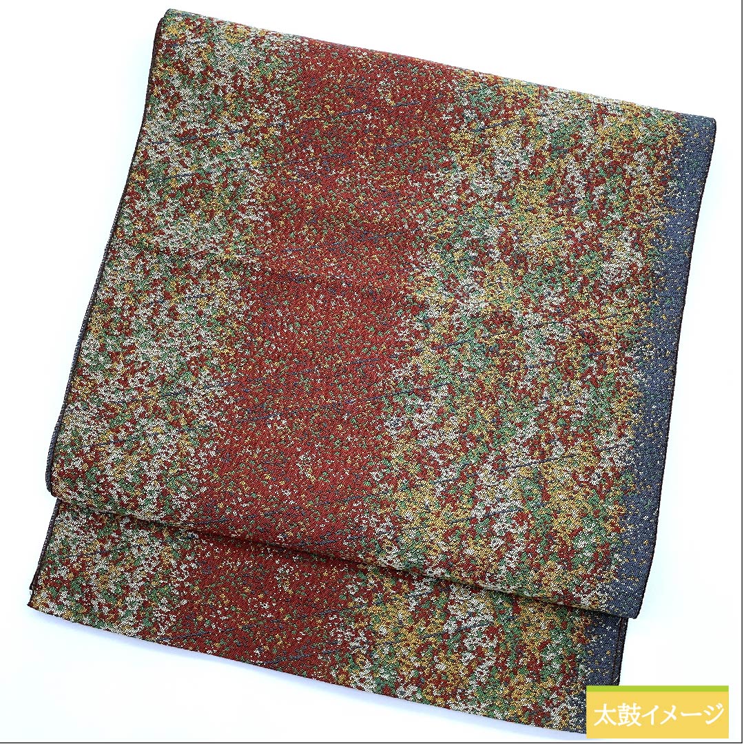 名古屋帯 赤銅色 抽象模様 帯丈355cm 正絹 Sランク 全通 カジュアル 茶系 1124005522314 松葉仕立て