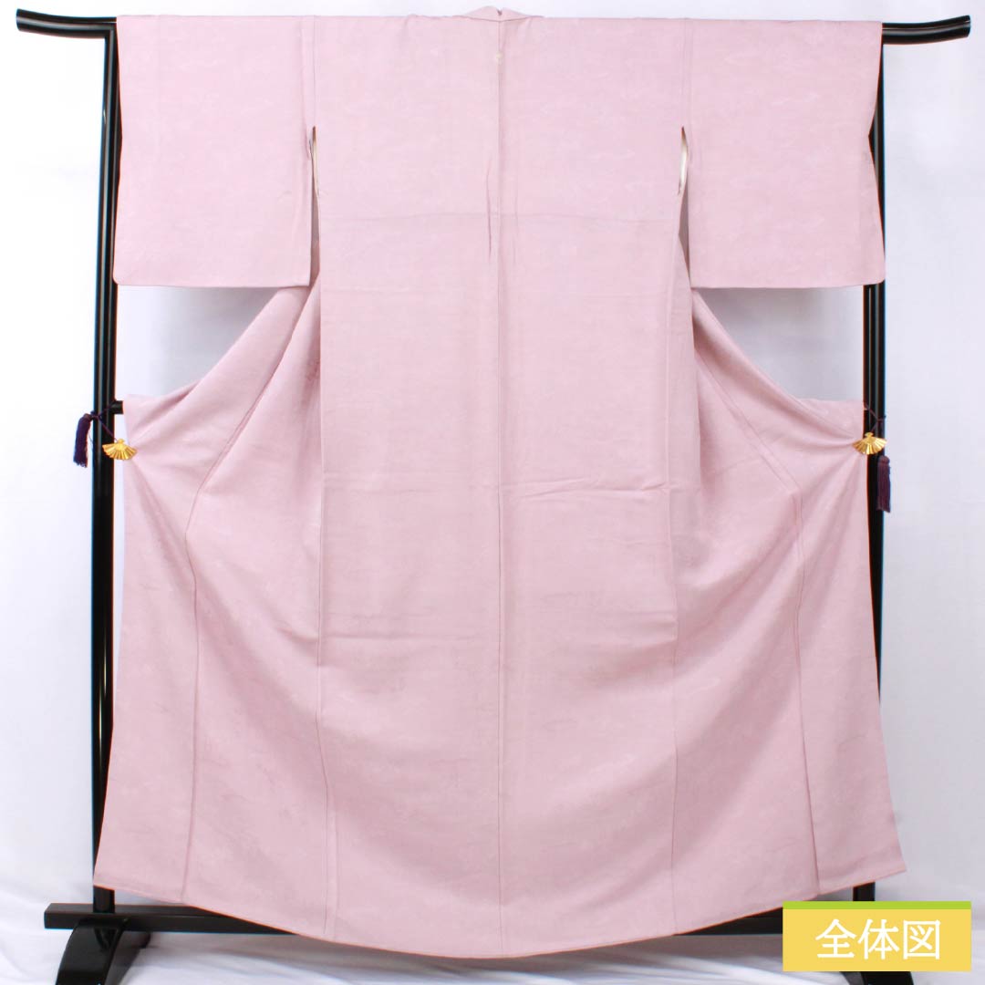 色無地 正絹 Bランク 身丈162.5cm 裄丈67cm 退紅色(あらそめいろ) 一つ紋 中陰五三桐 風景 袷 ピンク系 1114002344413