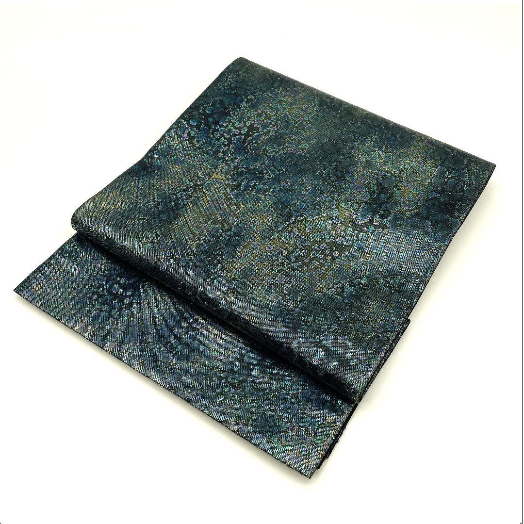 袋帯 曜変天目箔 引箔 抽象模様 帯丈422cm 正絹 Aランク 六通 セミフォーマル 青系 1123004483317