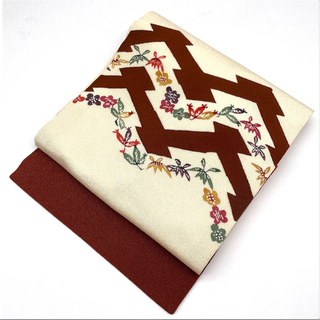 名古屋帯 生成り色 型染 草花模様 帯丈359cm 正絹 Aランク ポイント柄 カジュアル クリーム系 1124003623315 名古屋仕立て