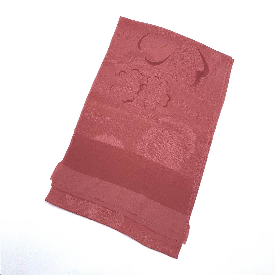 (新古品) 帯揚げ 正絹 フォーマル 紅梅色(こうばいいろ) 雪輪 桜 七宝 長さ約168cm 幅約30cm Sランク ピンク系 1136000212913