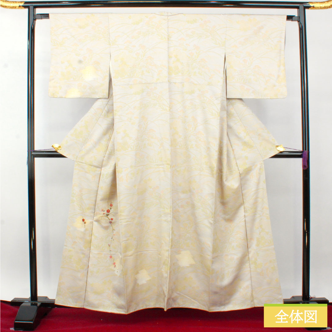 訪問着 正絹 袷 身丈159.5cm 裄丈64.5cm 銀白色(ぎんはくしょく) 京友禅 吉祥文様 Sランク グレー系 1112004772322