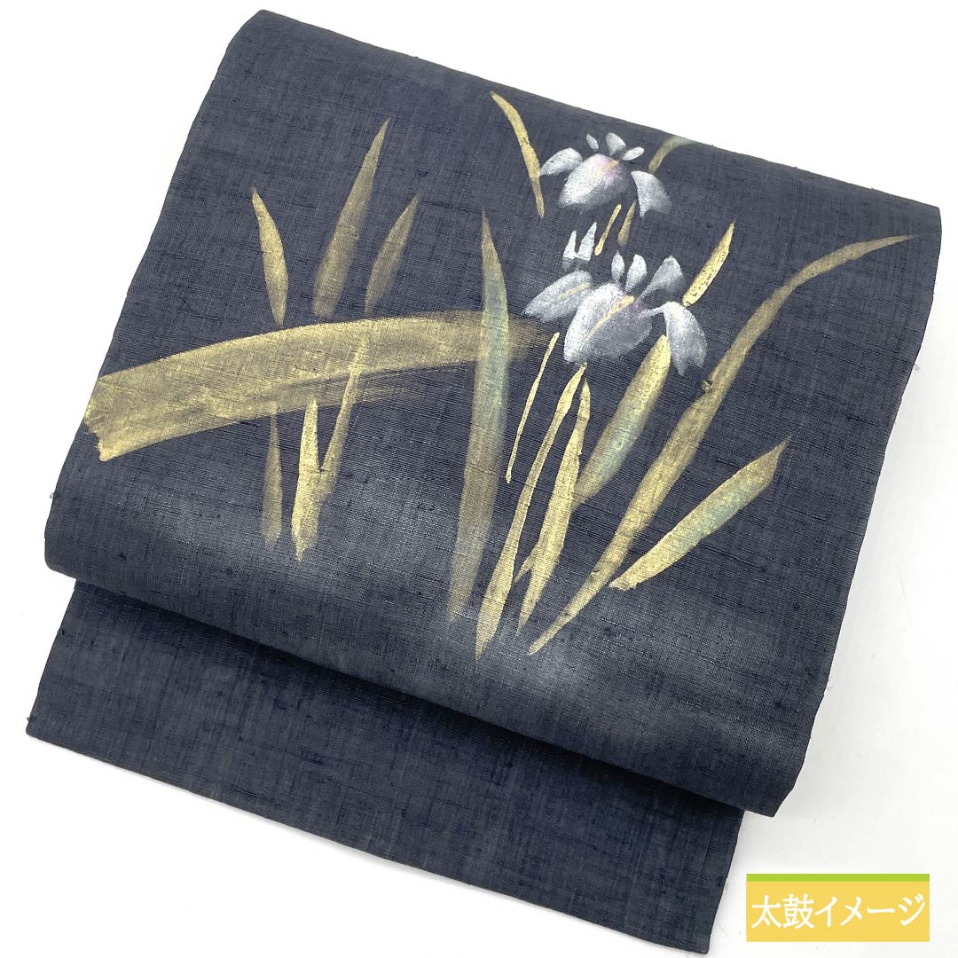 名古屋帯 木綿 紺滅色’こんけしいろ) 染め帯 菖蒲 かきつばた 夏帯 帯丈365cm Sランク ポイント柄 セミフォーマル 青系 1124006822317 名古屋仕立て