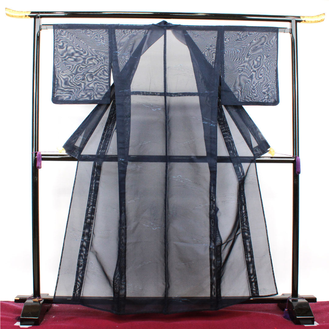 Summer item, pure silk, plain color, length 162.5cm, sleeve length 63.5cm, dark blue, abstract pattern, gauze, rank S, navy, 1132001172418