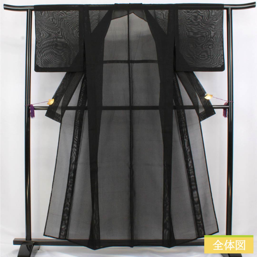 夏物 正絹 色無地 身丈157.5cm 裄丈62.5cm 竪絽 絽 Aランク 黒系 1132002703310