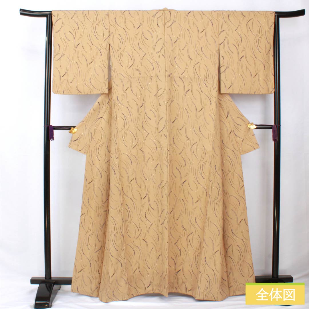 小紋 ポリエステル 身丈163.5cm 裄丈63.5cm 袷 胡桃色(くるみいろ) 抽象柄 Sランク ベージュ系 1115005632425