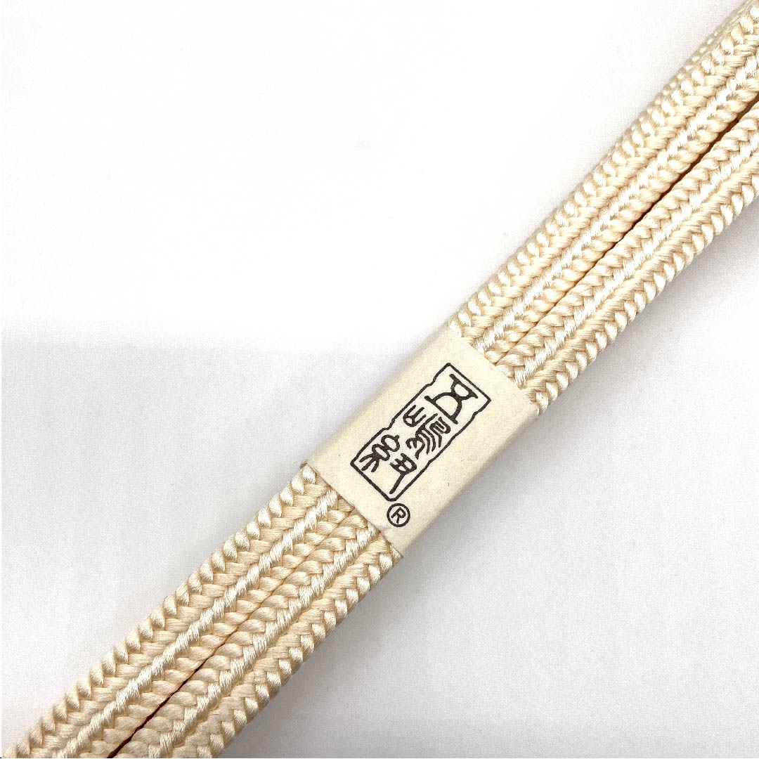 (新古品) 帯締め 正絹 四分紐 薄卵色(うすたまごいろ) 五嶋紐 冠(ゆるぎ) 江戸組紐 長さ約162cm 幅約1cm カジュアル Sランク クリーム系 1135000412915