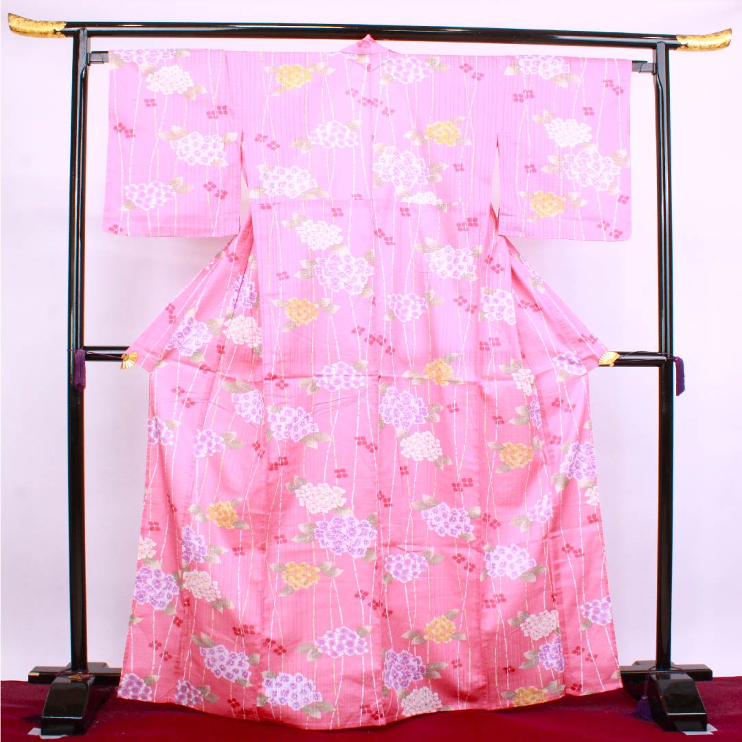 浴衣 長春色 紫陽花 木綿 Sランク 単衣 身丈167cm 裄丈66cm ピンク系 1118004212513