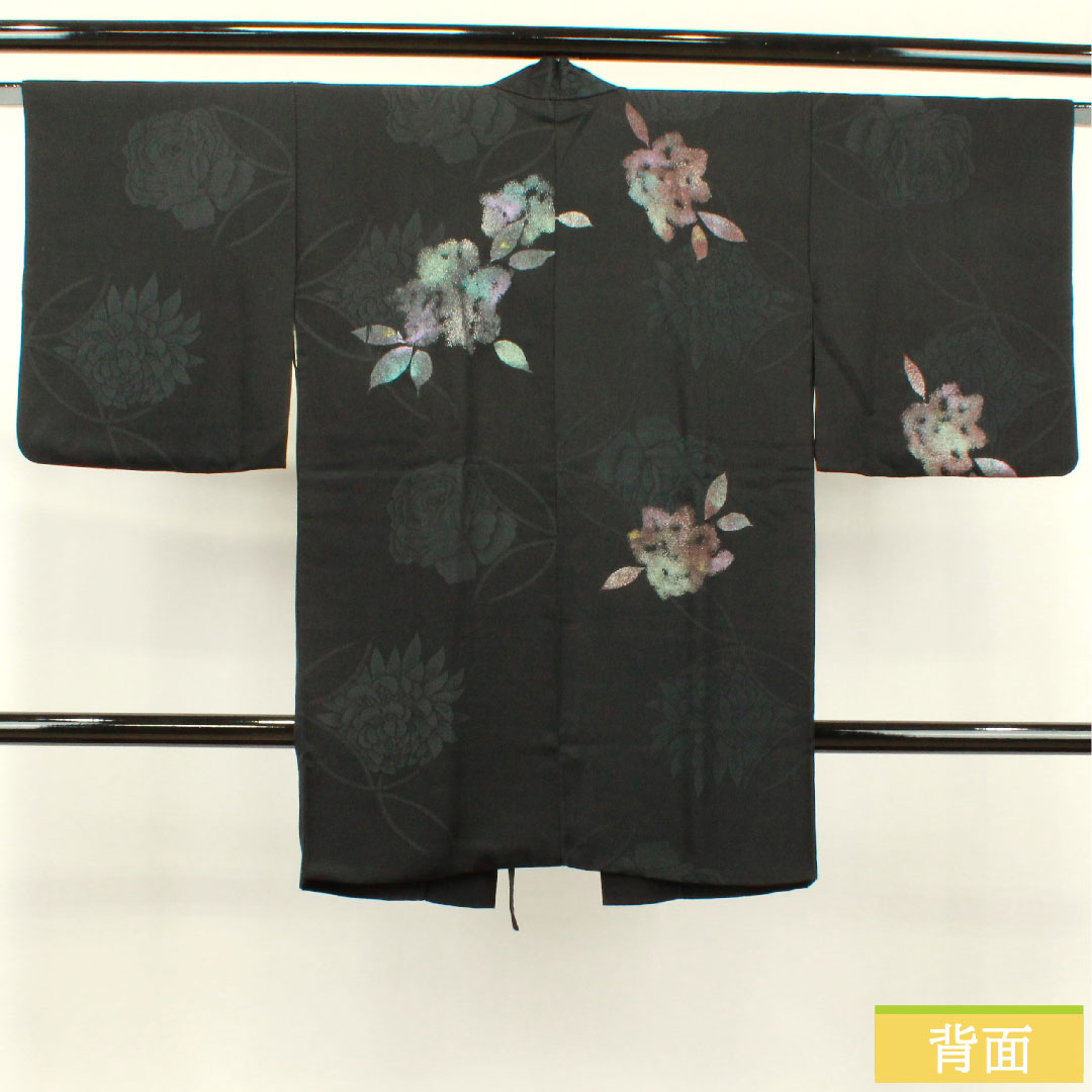 道中着 正絹 身丈94.5cm 裄丈65cm 抽象模様 Sランク 袷 黒系 1117000882910