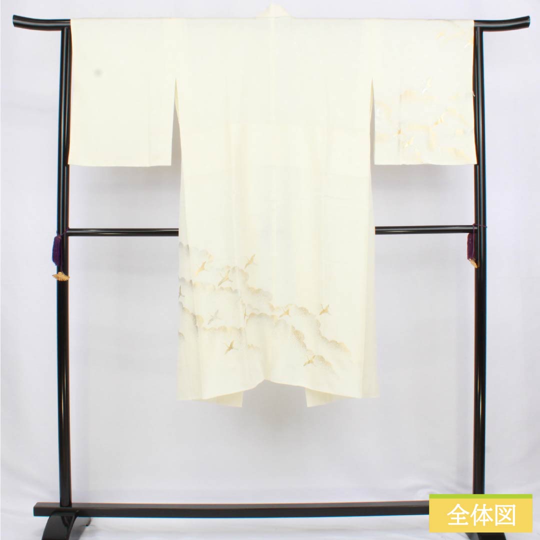 長襦袢 正絹 Sランク 身丈119cm 裄丈64cm 袷 鶴 寿 シルクガード 絵羽付け 白系 1129000772111