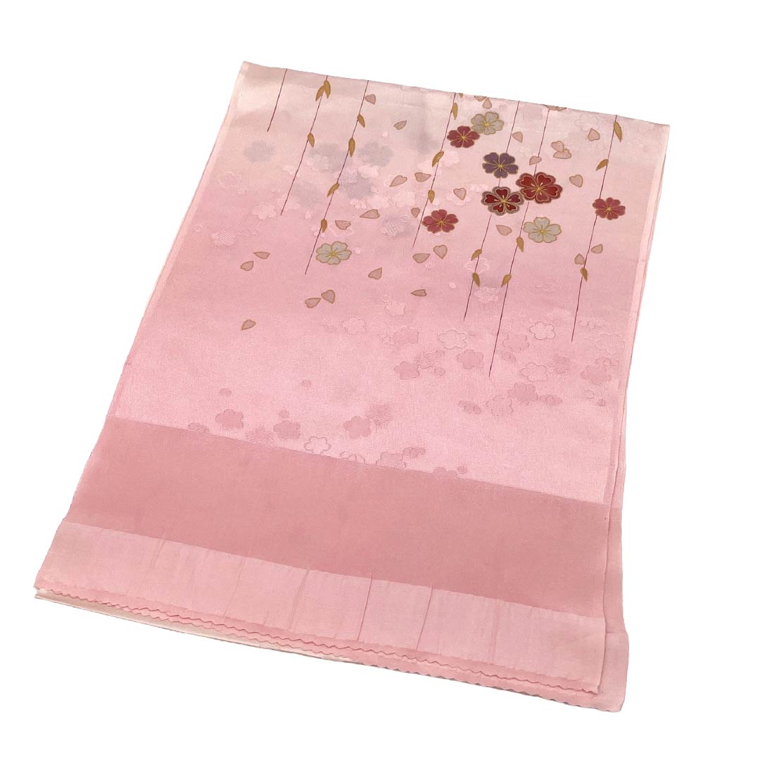 帯揚げ 正絹 Sランク セミフォーマル 桃色(ももいろ) 桜 古典柄 花柄 長さ約170cm 幅約30cm ピンク系 1136003632913