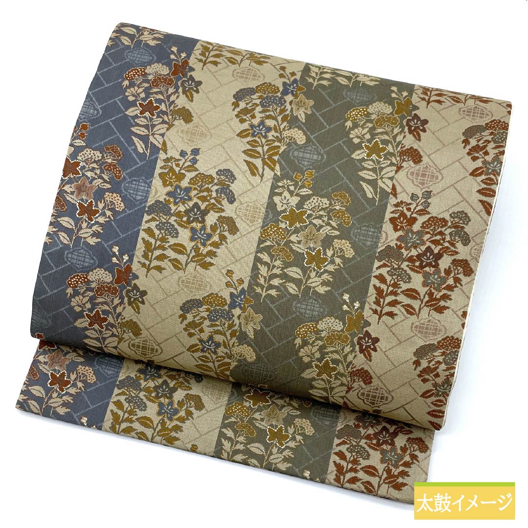 袋帯 正絹 蕎麦切色(そばきりいろ) 花模様 檜垣 京袋帯 帯丈372cm Sランク 全通 カジュアル ベージュ系 1123012792325