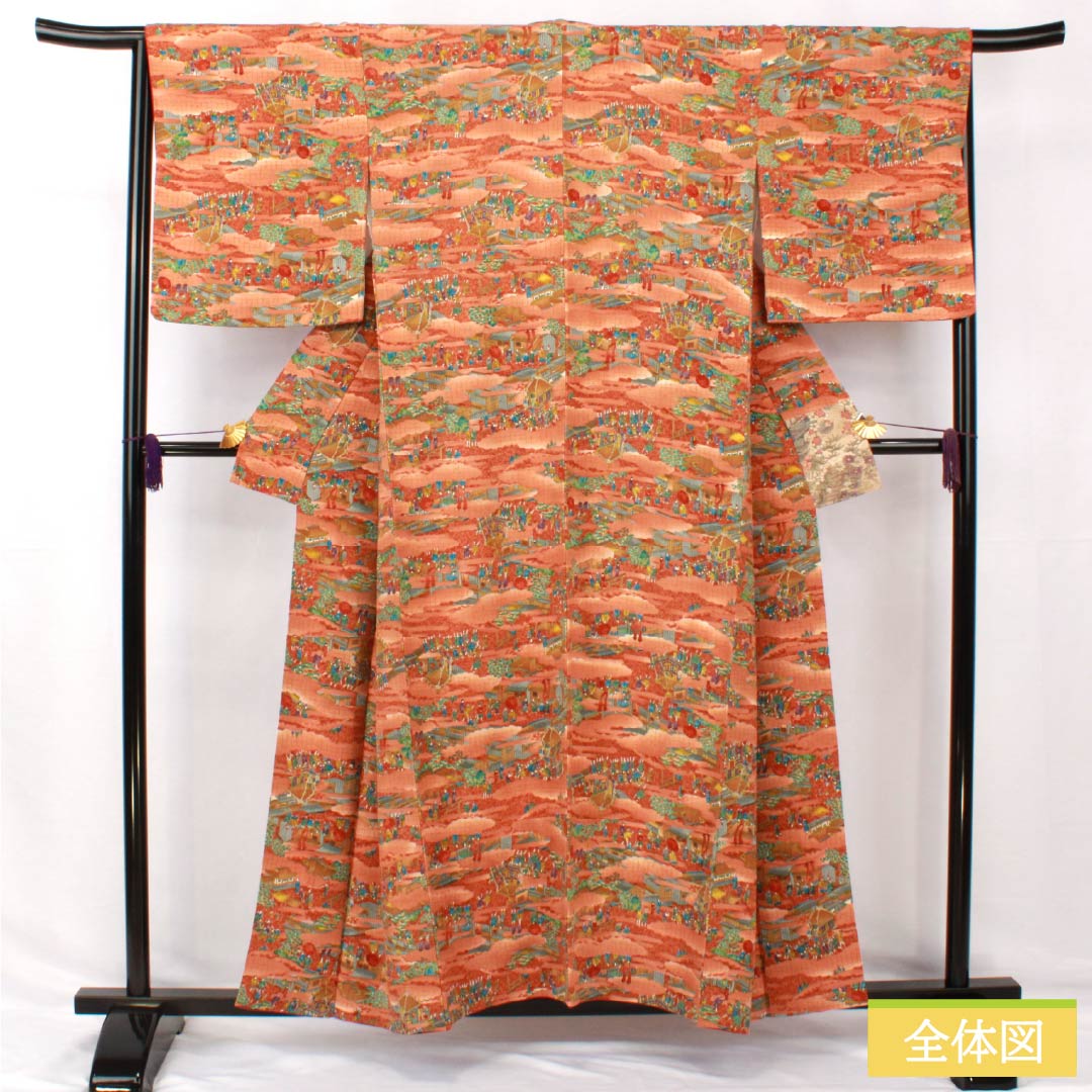 小紋 正絹 身丈155.5cm 裄丈66cm 袷 銅色(あかがねいろ) 時代絵巻 Sランク 茶系 1115005042314