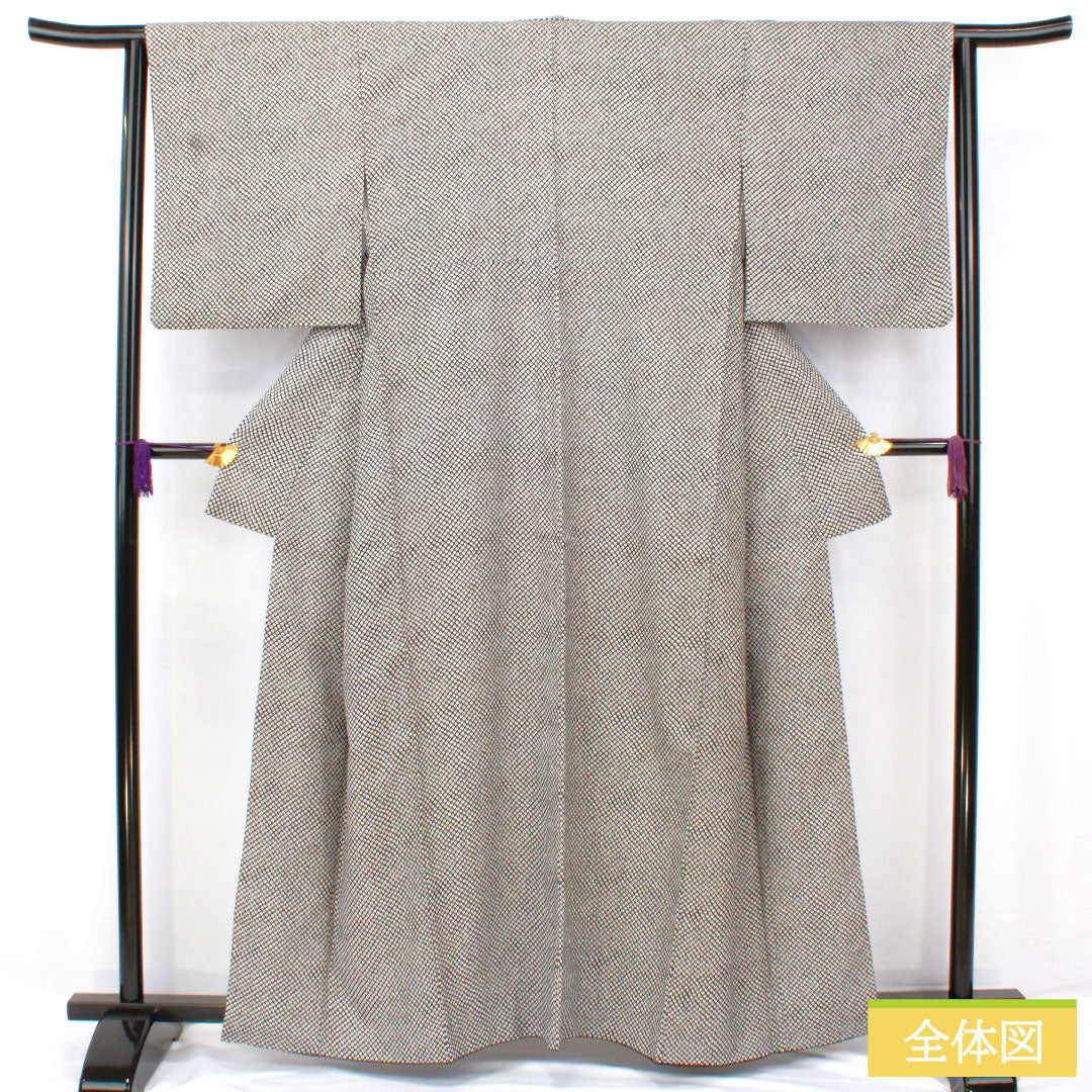 小紋 ポリエステル 身丈161.5cm 裄丈63.5cm 袷 洗える着物 染め疋田 Aランク 黒系 1115004583410