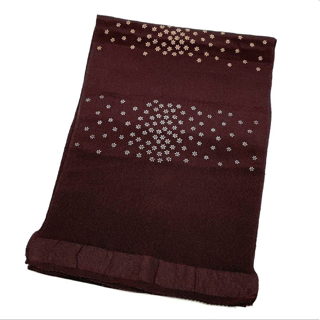 帯揚げ 正絹 Aランク セミフォーマル 鉄黒色(てつぐろいろ) 小花 長さ約177cm 幅約29cm 茶系 1136004133914