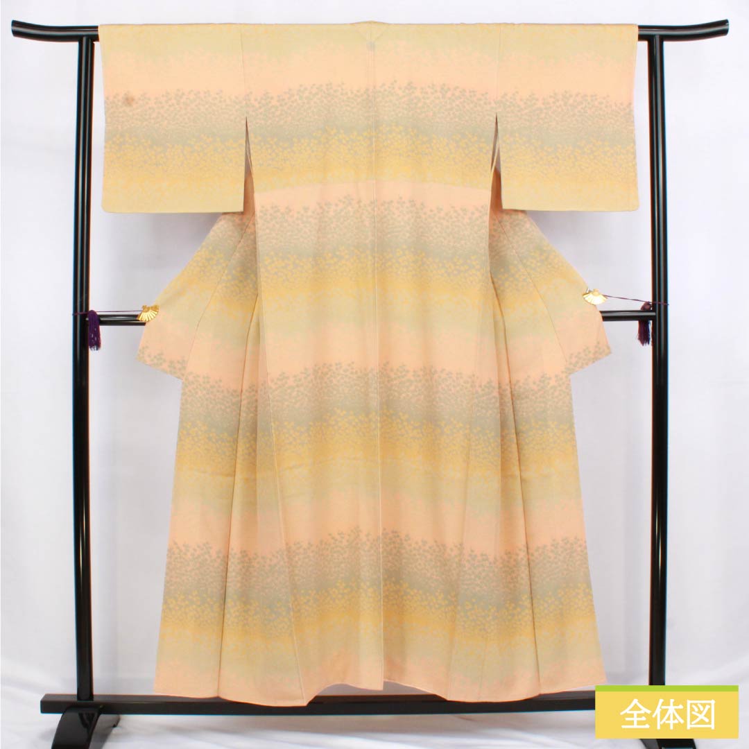 Komon silk S-rank, length 152.5cm, sleeve length 61.5cm, lined, Edo komon, stencil dyeing, circle with four squares, single crest, Seigaiha pattern, gradation pattern, product number 1115006492299