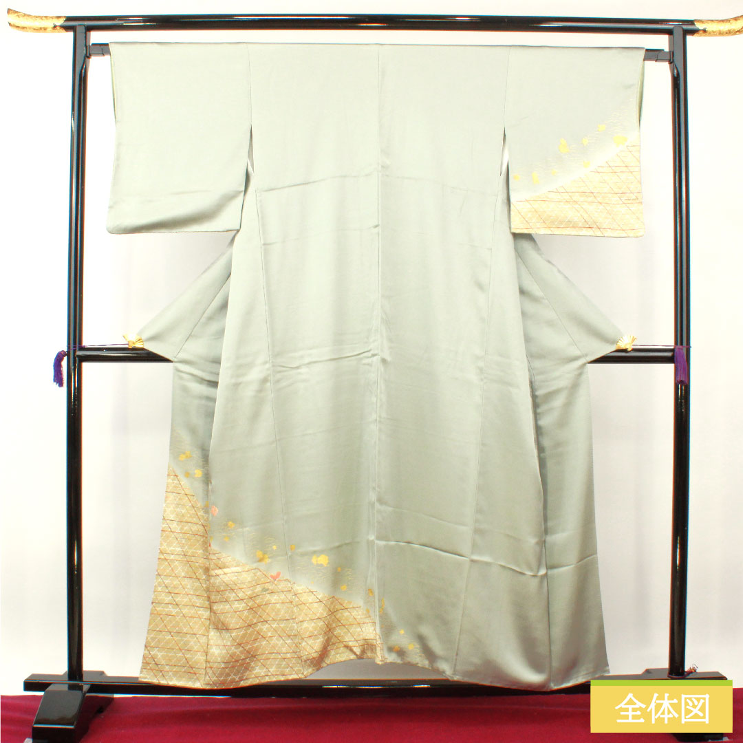 訪問着 正絹 袷 身丈154cm 裄丈65cm 京友禅 刺繡 Aランク 緑系 1112004123219