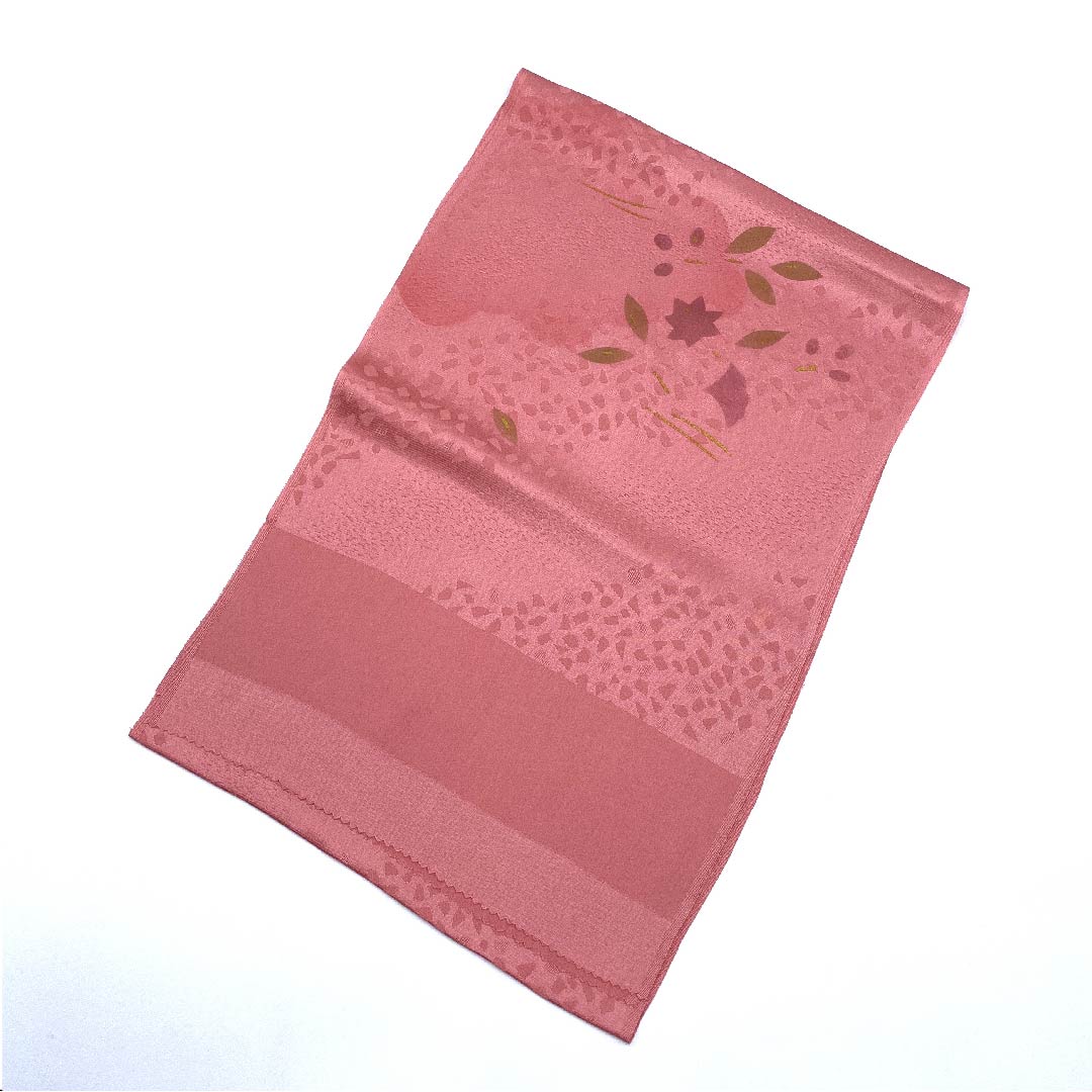(New old stock) Formal obiage, pure silk, single layer plum color, cloud pattern, floral pattern, new old stock, length 168cm, width 29cm, S rank, pink, 1136000172913